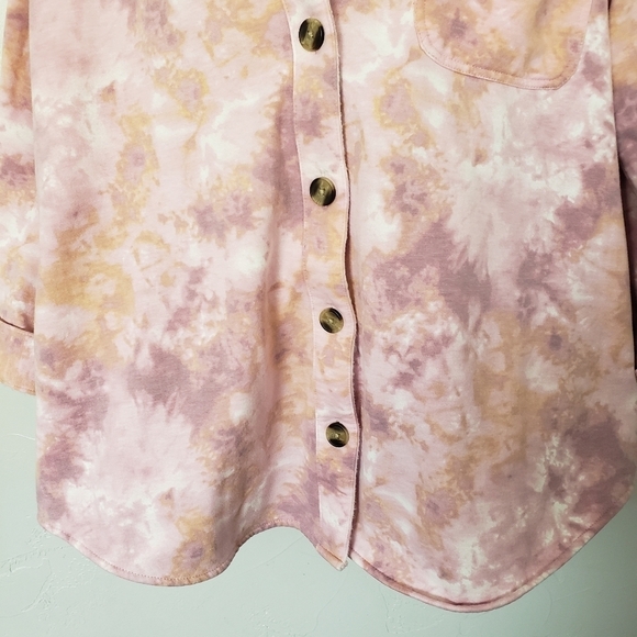 Maurices 2 2X Pink Purple Orange Tie Dye Shacket Button Up Jacket Soft Thick Top - Picture 7 of 8